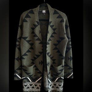 Frye Women's The Cozy Geometric Olive and Black Cardigan